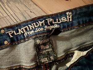 Platinum Plush Jeans Size 15 Rhinestone Skull Wing Embellished
